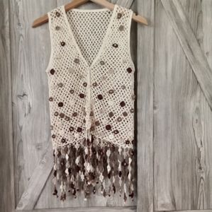 Cotton Crochet Boho Fringe Vest S